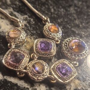 925 Sterling Silver Amethyst Citrine Peridot Marcasite Drop Necklace